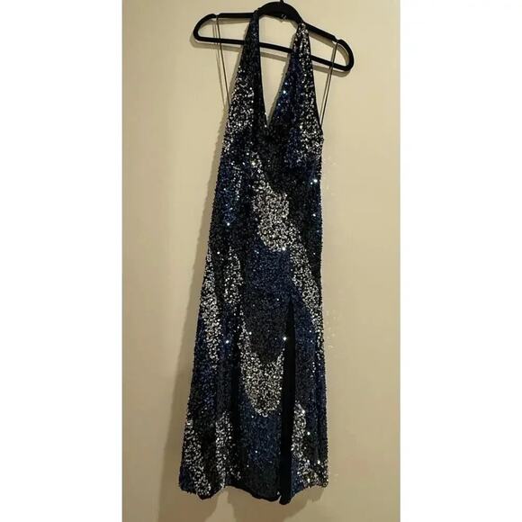 Free People Glitter Gold Midnight Sequin Plunging V Neck Midi Dress Small S NWT - Picture 4 of 5
